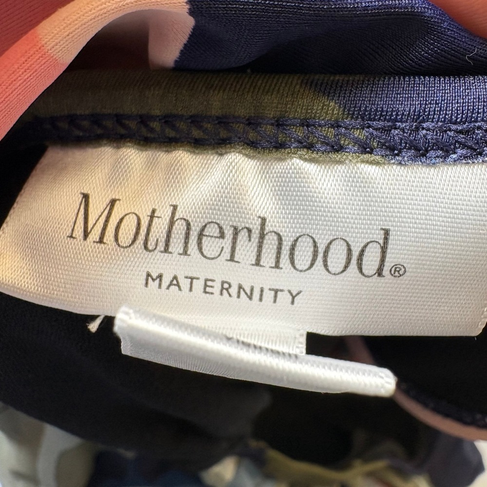 Motherhood Maternity One Shoulder Ruffle Floral Swimsuit Navy Blue Pink Size L - Picture 8 of 11